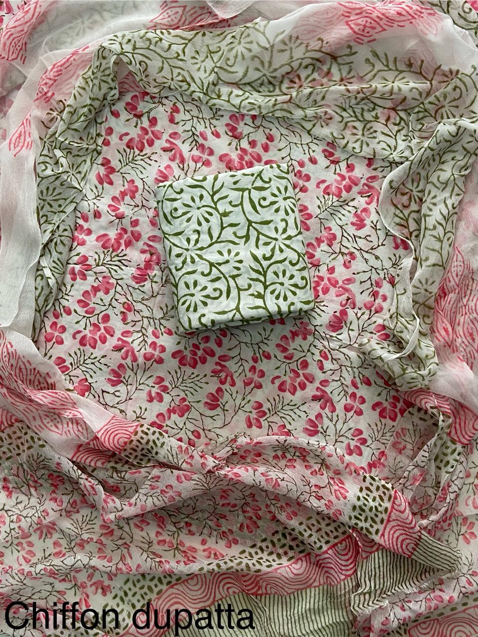 JAAL HAND BLOCK PRINT COTTON SUIT SET WITH CHIFFON DUPATTA(WACFCOTMU143)