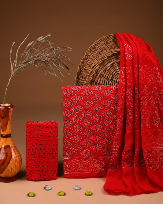 JAAL HAND BLOCK PRINT COTTON SUIT SET WITH CHIFFON DUPATTA(WACFCOTMU135)