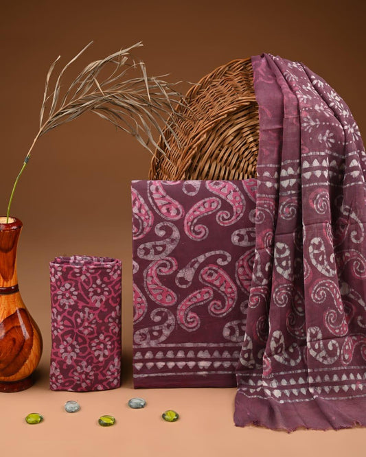 JAAL HAND BLOCK PRINT COTTON SUIT SET WITH CHIFFON DUPATTA(WACFCOTMU134))