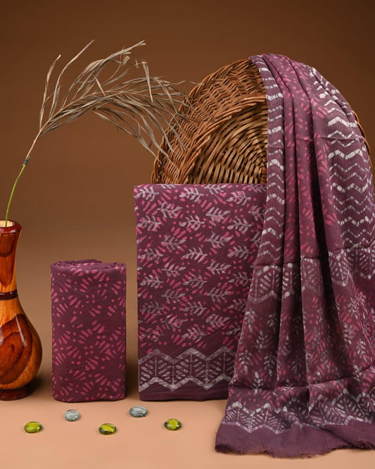 JAAL HAND BLOCK PRINT COTTON SUIT SET WITH CHIFFON DUPATTA(WACFCOTMU128)