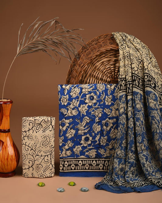 JAAL HAND BLOCK PRINT COTTON SUIT SET WITH CHIFFON DUPATTA(WACFCOTMU126)
