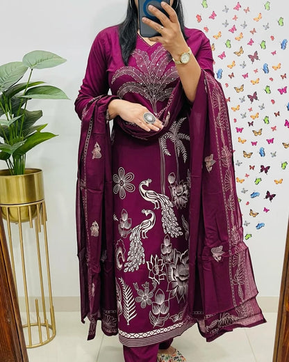 🌹🌹Pure fine Cotton fabric &nbsp; Kurti with Pant with cotton 100-100 Dupatta🌹🌹(WARED433)