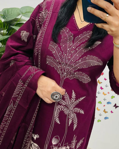 🌹🌹Pure fine Cotton fabric &nbsp; Kurti with Pant with cotton 100-100 Dupatta🌹🌹(WARED433)