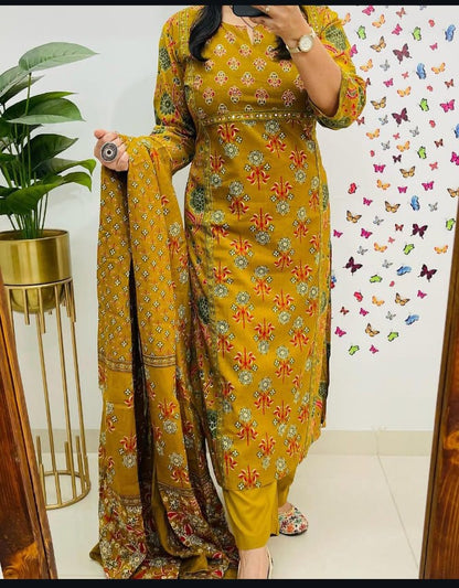 🌹🌹Pure fine Cotton fabric hand Work Kurti with Pant with cotton 100-100 Dupatta🌹🌹(WARED438)