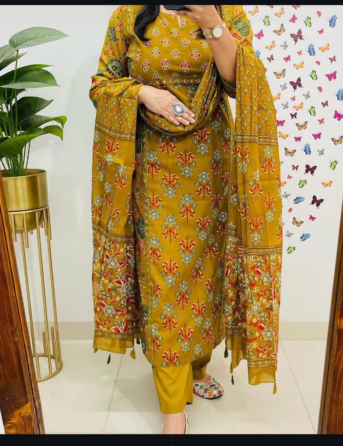 🌹🌹Pure fine Cotton fabric hand Work Kurti with Pant with cotton 100-100 Dupatta🌹🌹(WARED438)