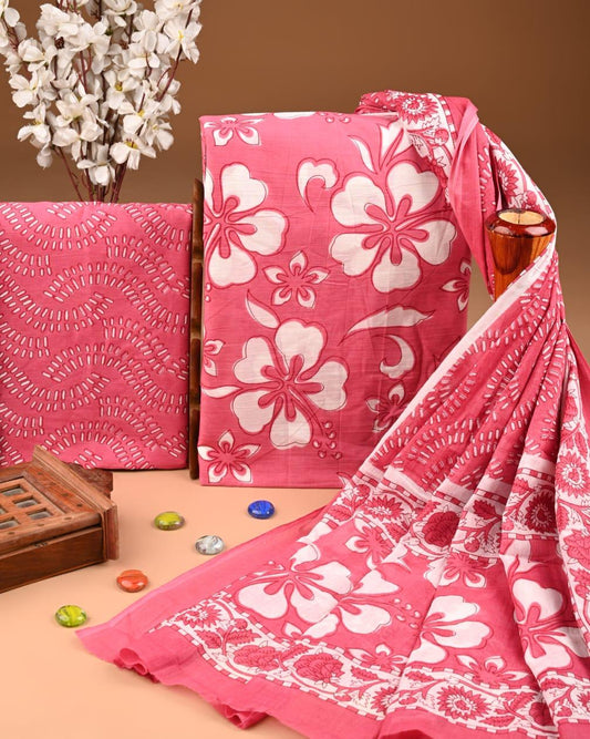 ELEGANT HAND BLOCK PRINT COTTON SUIT SET WITH MULMUL DUPATTA(WACOTMU47)