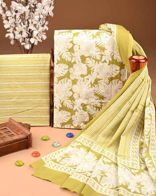 ELEGANT HAND BLOCK PRINT COTTON SUIT SET WITH MULMUL DUPATTA(WACOTMU46)