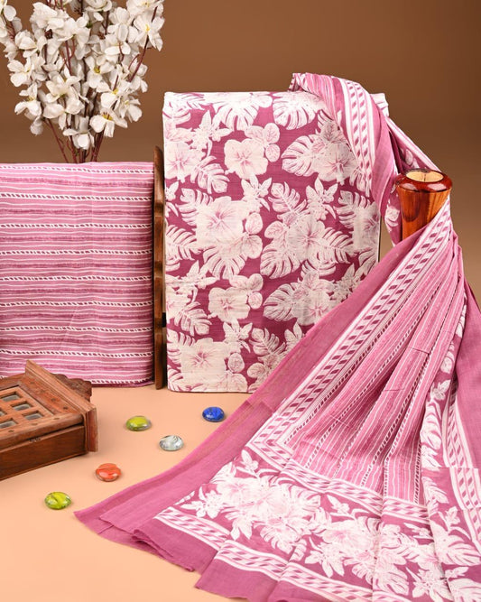 ELEGANT HAND BLOCK PRINT COTTON SUIT SET WITH MULMUL DUPATTA(WACOTMU44)