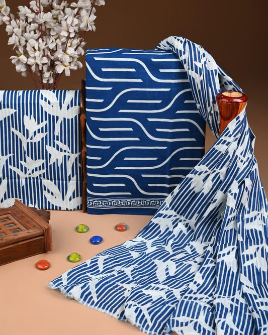 ELEGANT HAND BLOCK PRINT COTTON SUIT SET WITH MULMUL DUPATTA(WACOTMU15)