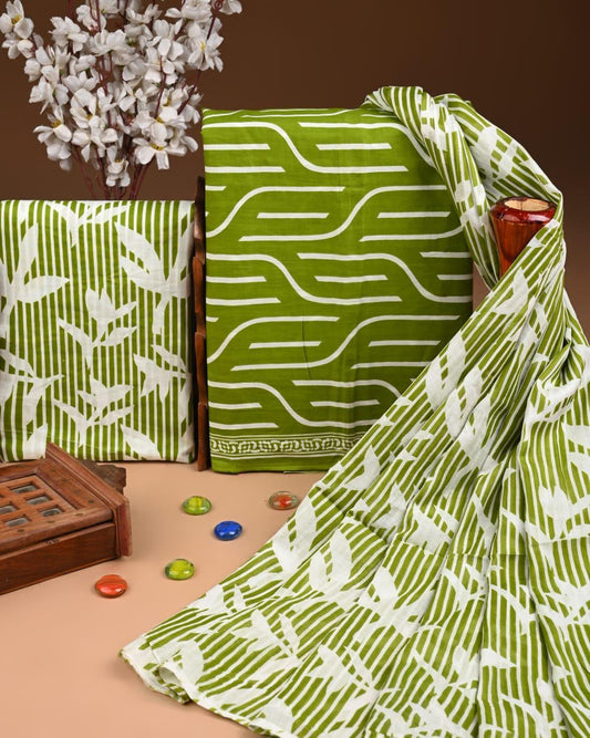 ELEGANT HAND BLOCK PRINT COTTON SUIT SET WITH MULMUL DUPATTA(WACOTMU14)