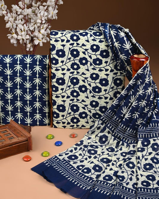ELEGANT HAND BLOCK PRINT COTTON SUIT SET WITH MULMUL DUPATTA(WACOTMU13)