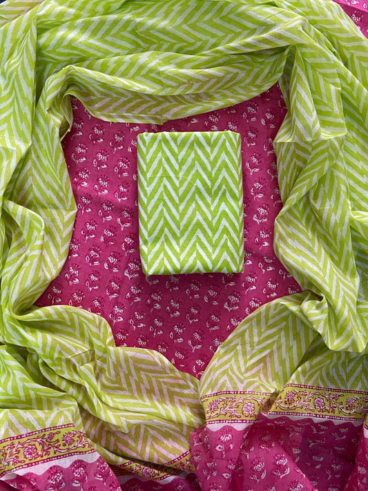 Designer Hand Block Print Cotton Suit Set with Mulmul Dupatta(WACOTMU124)
