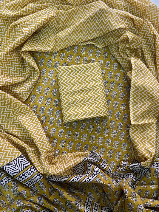 Designer Hand Block Print Cotton Suit Set with Mulmul Dupatta(WACOTMU128)