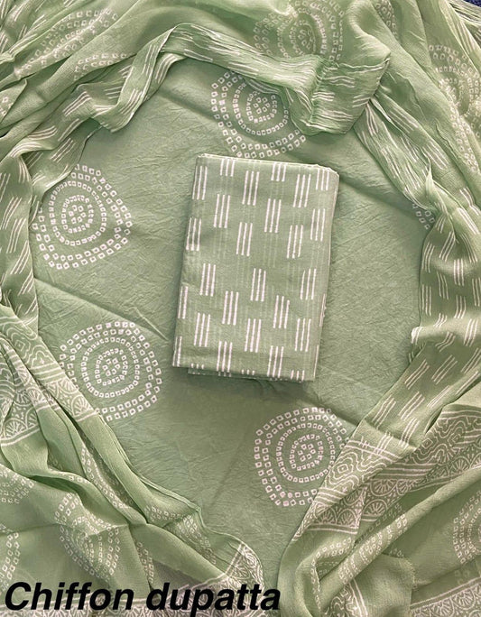New Premium Hand Block Print Cotton Suit Set with Chiffon Dupatta(WACFCOTMU51)