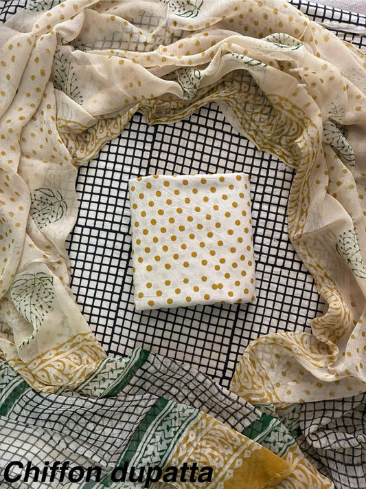 JAAL HAND BLOCK PRINT COTTON SUIT SET WITH CHIFFON DUPATTA(WACFCOTMU37)