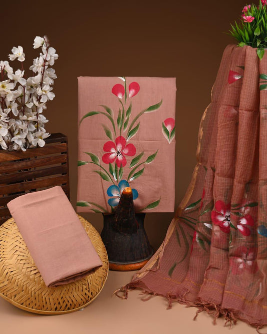 Hand Block Print Cotton Suit Set with Kota Doria Dupatta  (WAKOTMU80)