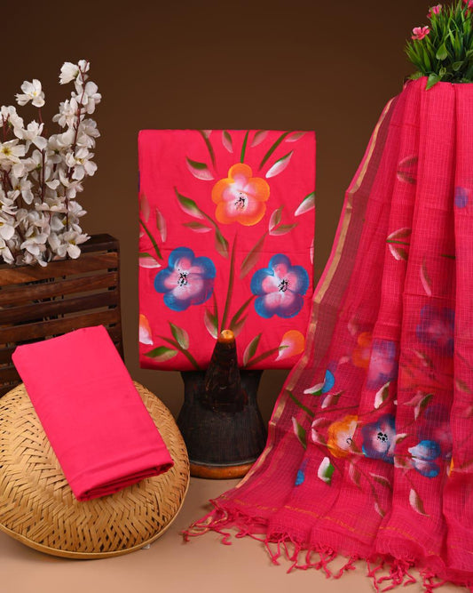 Hand Block Print Cotton Suit Set with Kota Doria Dupatta  (WAKOTMU78)