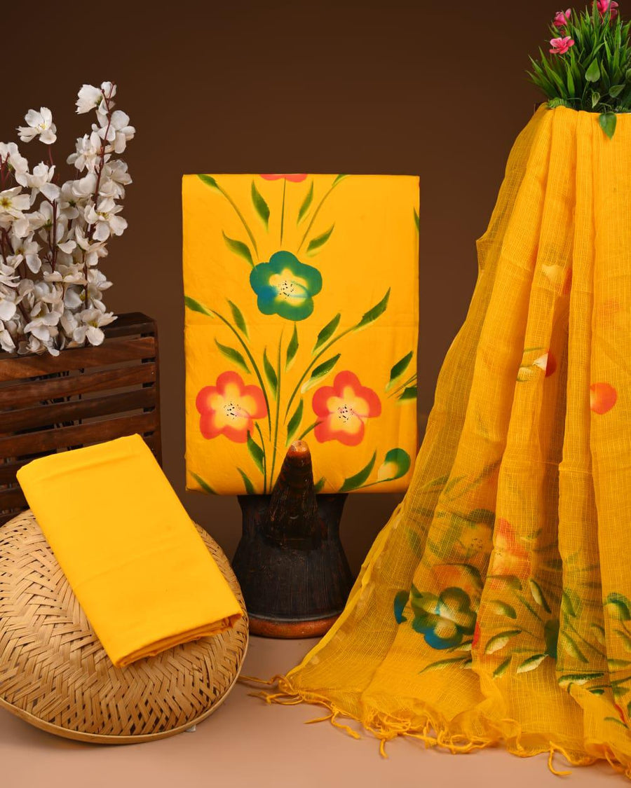 New Hand Block Print Cotton Suit Set with Kota Doria Dupatta  (WAKOTMU76)