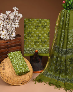 New Hand Block Print Cotton Suit Set with Kota Doria Dupatta  (WAKOTMU74)