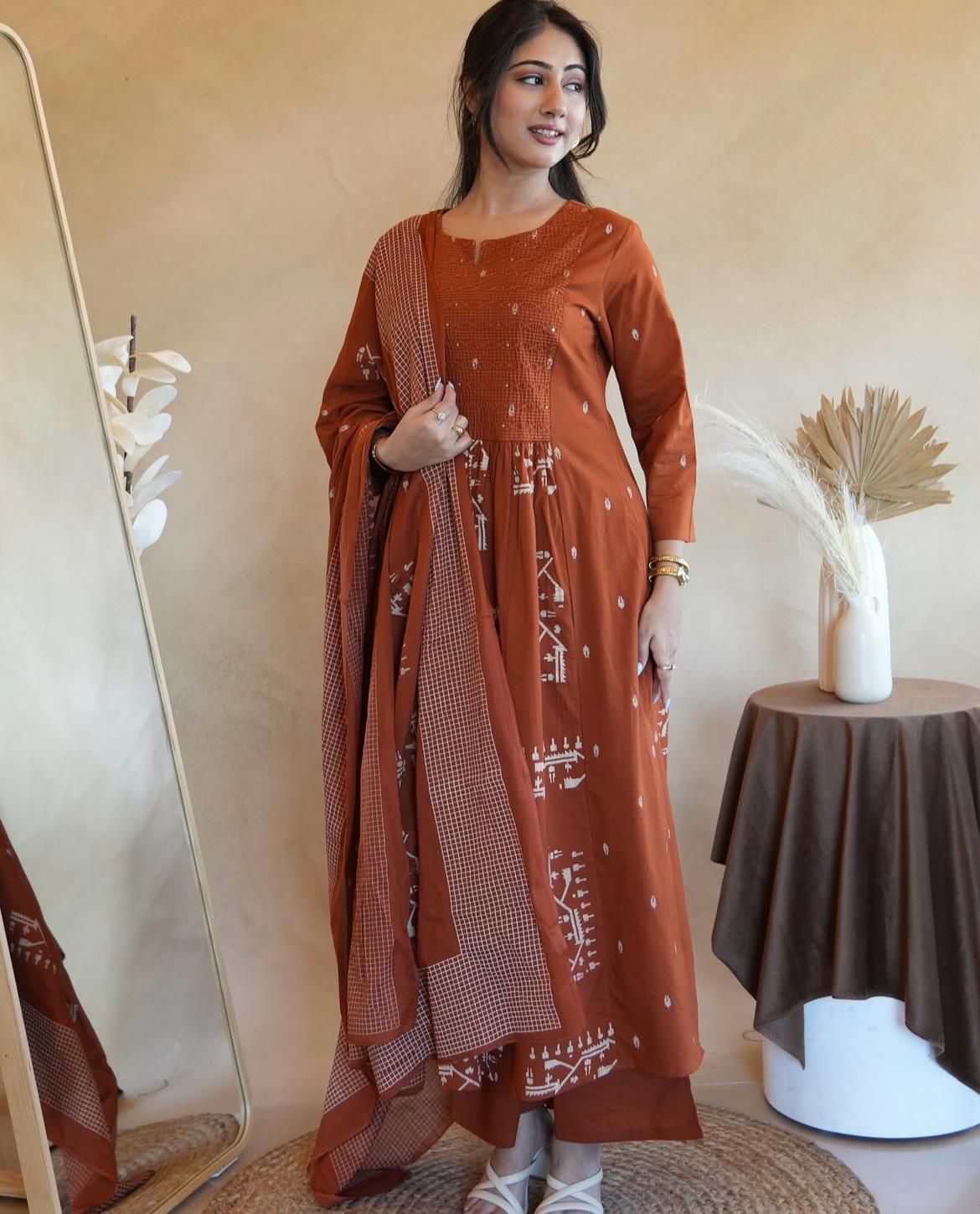 New anarkali kurta set with Cotton Pant  Malmal Dupatta with tier pattern(WARED447)