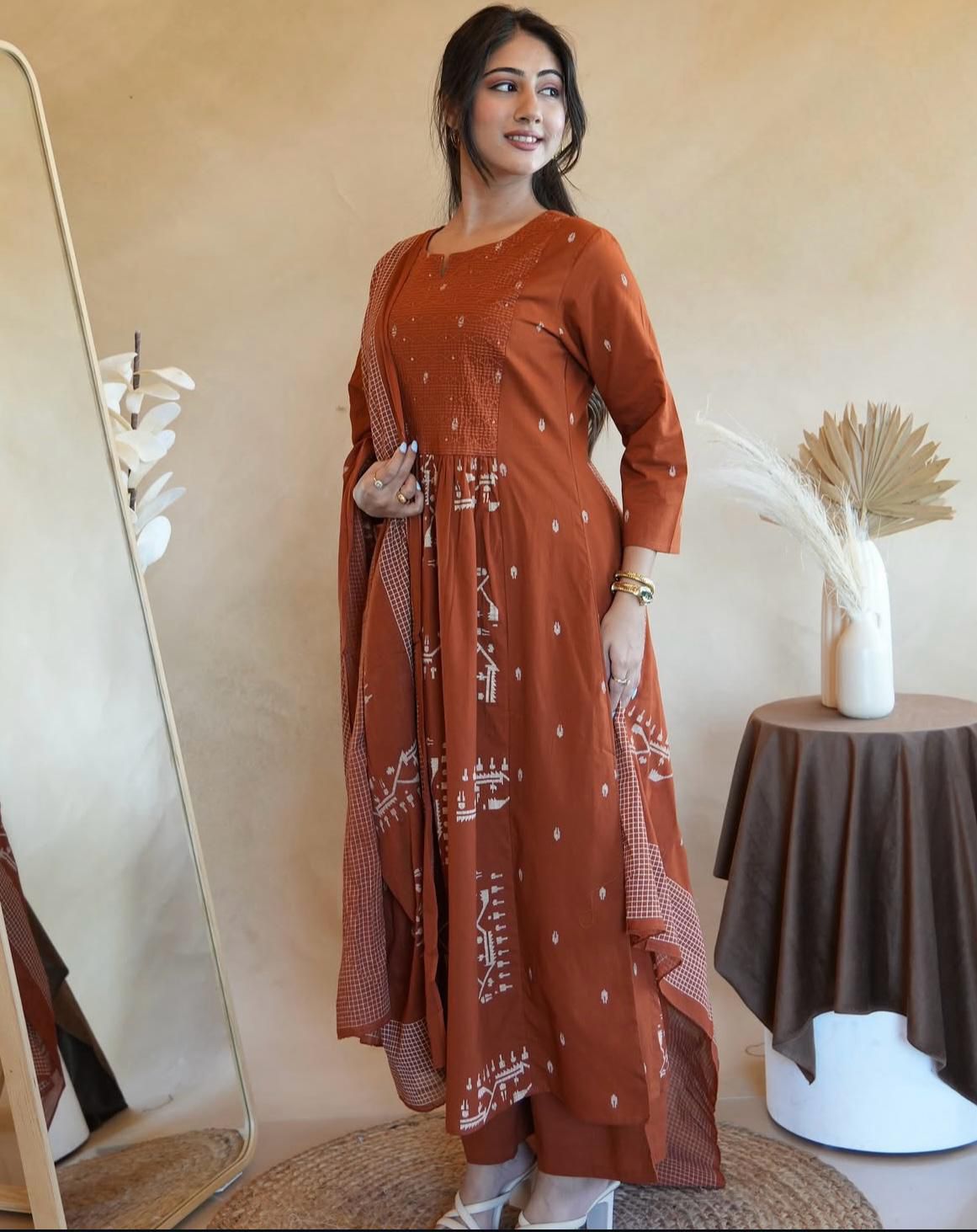 New anarkali kurta set with Cotton Pant  Malmal Dupatta with tier pattern(WARED447)