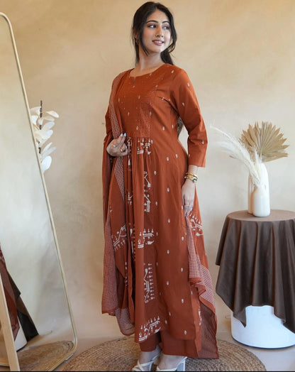New anarkali kurta set with Cotton Pant  Malmal Dupatta with tier pattern(WARED447)