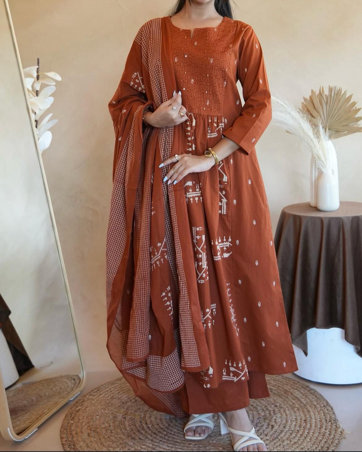New anarkali kurta set with Cotton Pant  Malmal Dupatta with tier pattern(WARED447)