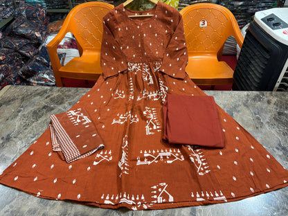New anarkali kurta set with Cotton Pant  Malmal Dupatta with tier pattern(WARED447)