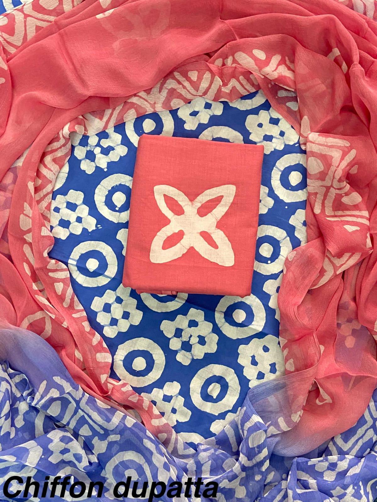 JAAL HAND BLOCK PRINT COTTON SUIT SET WITH CHIFFON DUPATTA(WACFCOTMU104)