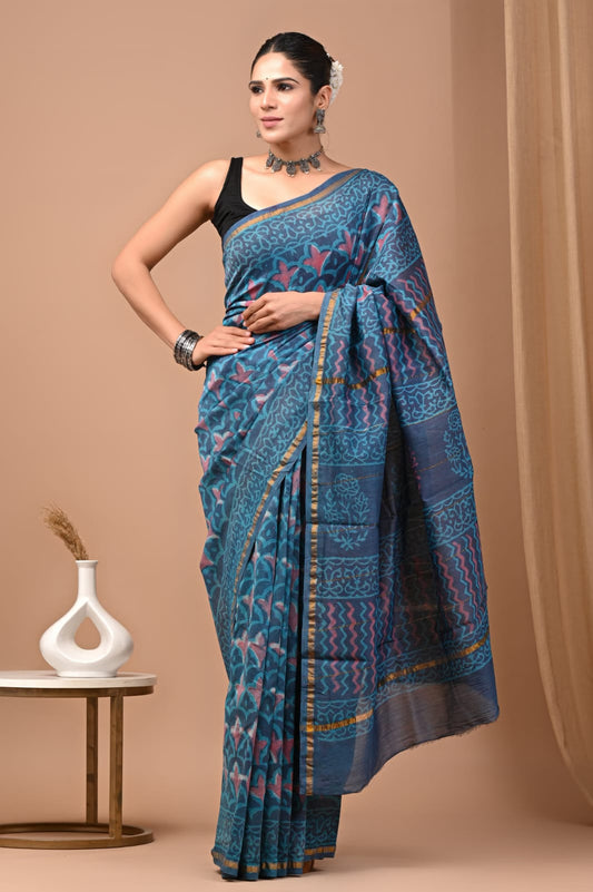 Premium Hand Block Printed Chanderi Silk Saree 83