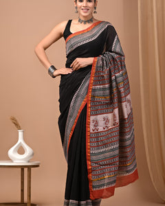 Premium Hand Block Printed Chanderi Silk Saree 82