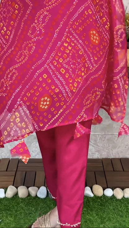 Export Chinnon Premium Bhandej Hand Work Kaftan Pattern Kurti With Premium Pant At Manufacturing Rate (WACD126)01