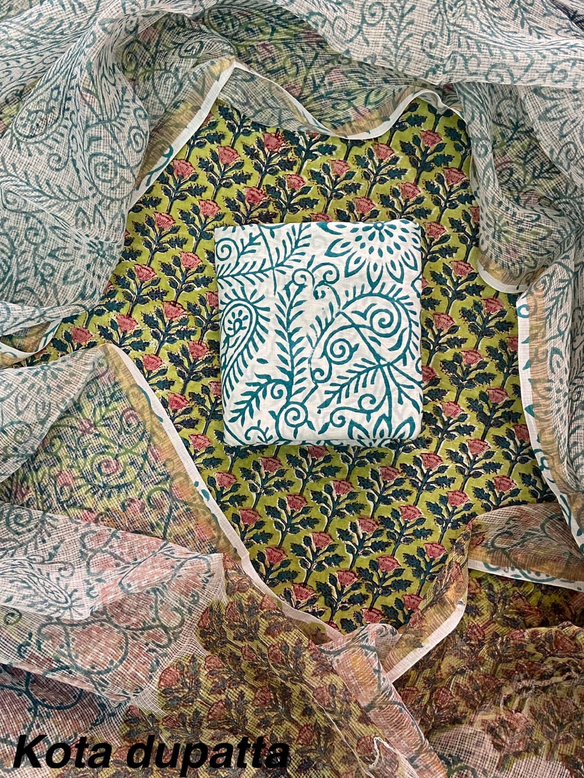 Suits Wala Hand Block Print Cotton Suit Set with Kota Doria Dupatta  (WAKOTMU52)