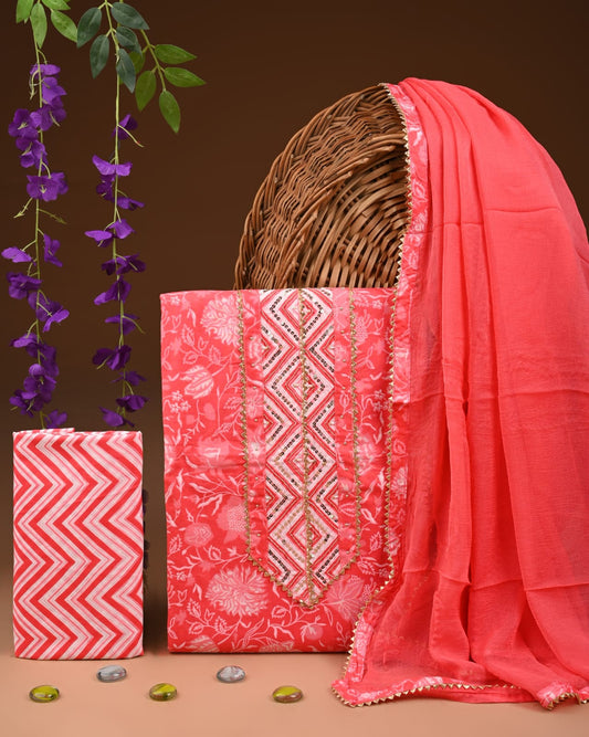 Designer zari gotapatti work Cotton Suit with chiffon dupatta(WAGP 92)