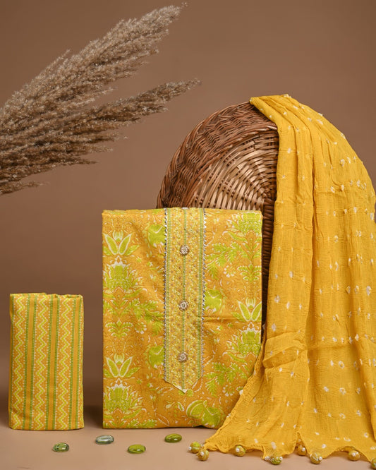 Designer zari gotapatti work Cotton Suit with chiffon dupatta(WAGP 90 )