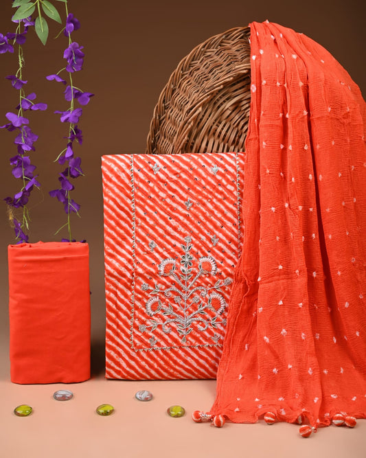 Designer zari gotapatti work Cotton Suit with chiffon dupatta(WAGP86)