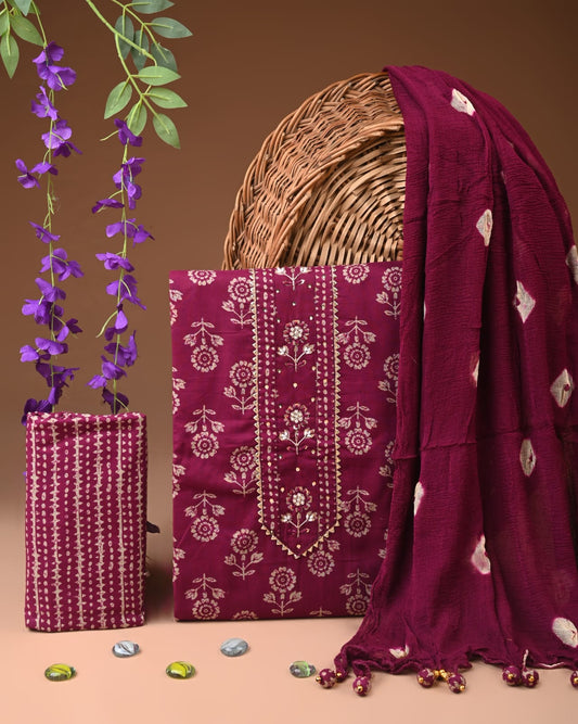 Designer zari gotapatti work Cotton Suit with chiffon dupatta(WAGP85)