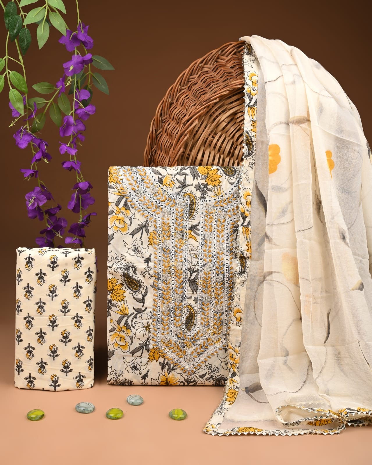 Designer zari gotapatti work Cotton Suit with chiffon dupatta(WAGP83)