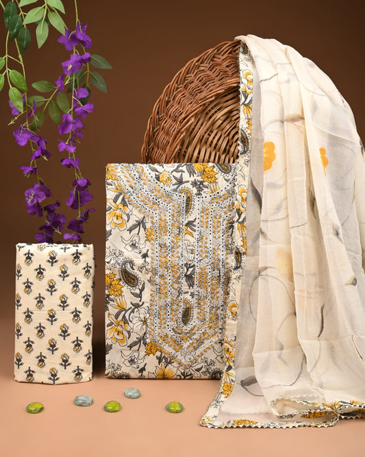 Designer zari gotapatti work Cotton Suit with chiffon dupatta(WAGP83)