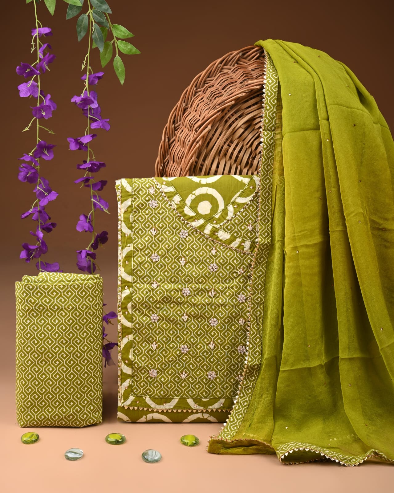 Designer zari gotapatti work Cotton Suit with chiffon dupatta(WAGP80 )