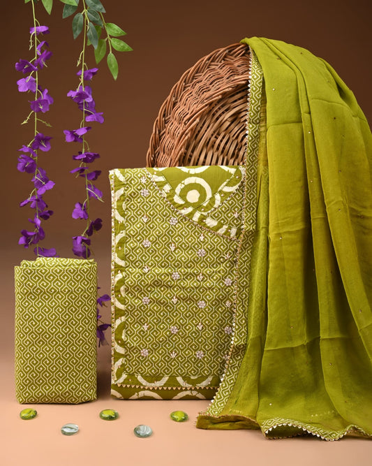 Designer zari gotapatti work Cotton Suit with chiffon dupatta(WAGP80 )