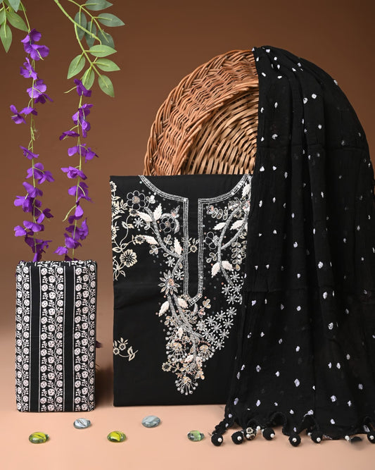 Designer zari gotapatti work Cotton Suit with chiffon dupatta(WAGP79)