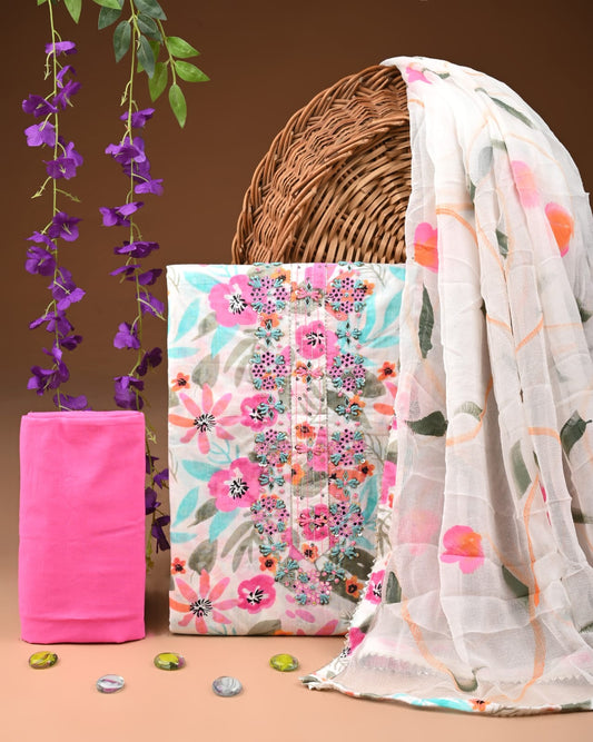 Designer zari gotapatti work Cotton Suit with chiffon dupatta(WAGP81)