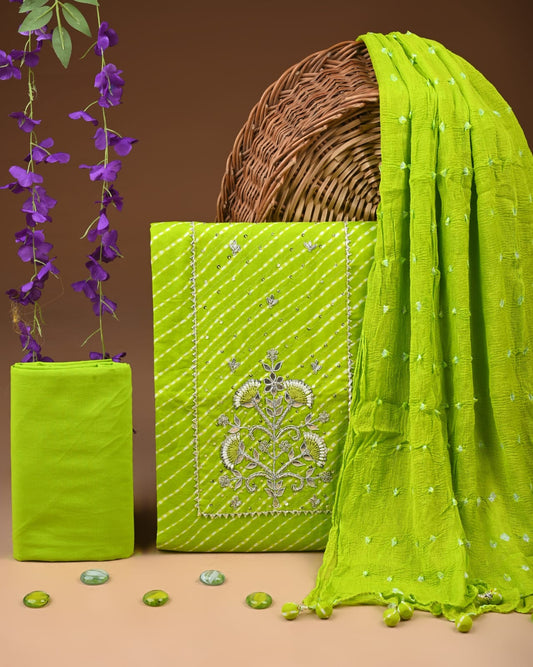 Designer zari gotapatti work Cotton Suit with chiffon dupatta(WAGP77)