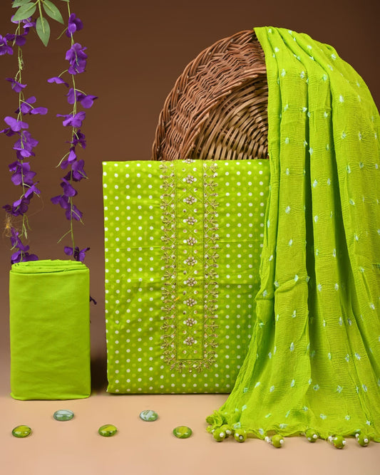 Designer zari gotapatti work Cotton Suit with chiffon dupatta(WAGP74)
