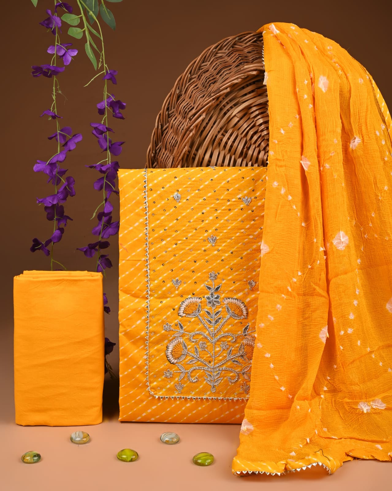 Designer zari gotapatti work Cotton Suit with chiffon dupatta(WAGP73)