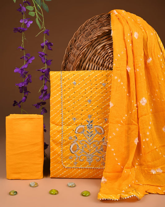 Designer zari gotapatti work Cotton Suit with chiffon dupatta(WAGP73)