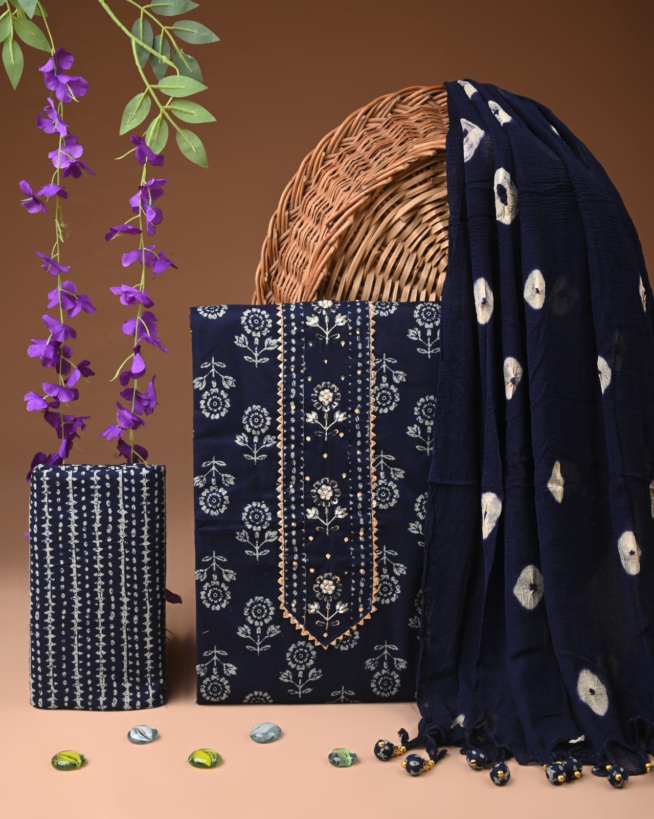 Designer zari gotapatti work Cotton Suit with chiffon dupatta(WAGP72)