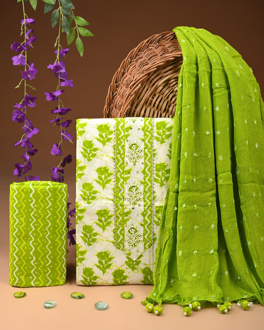 Designer zari gotapatti work Cotton Suit with chiffon dupatta(WAGP71)