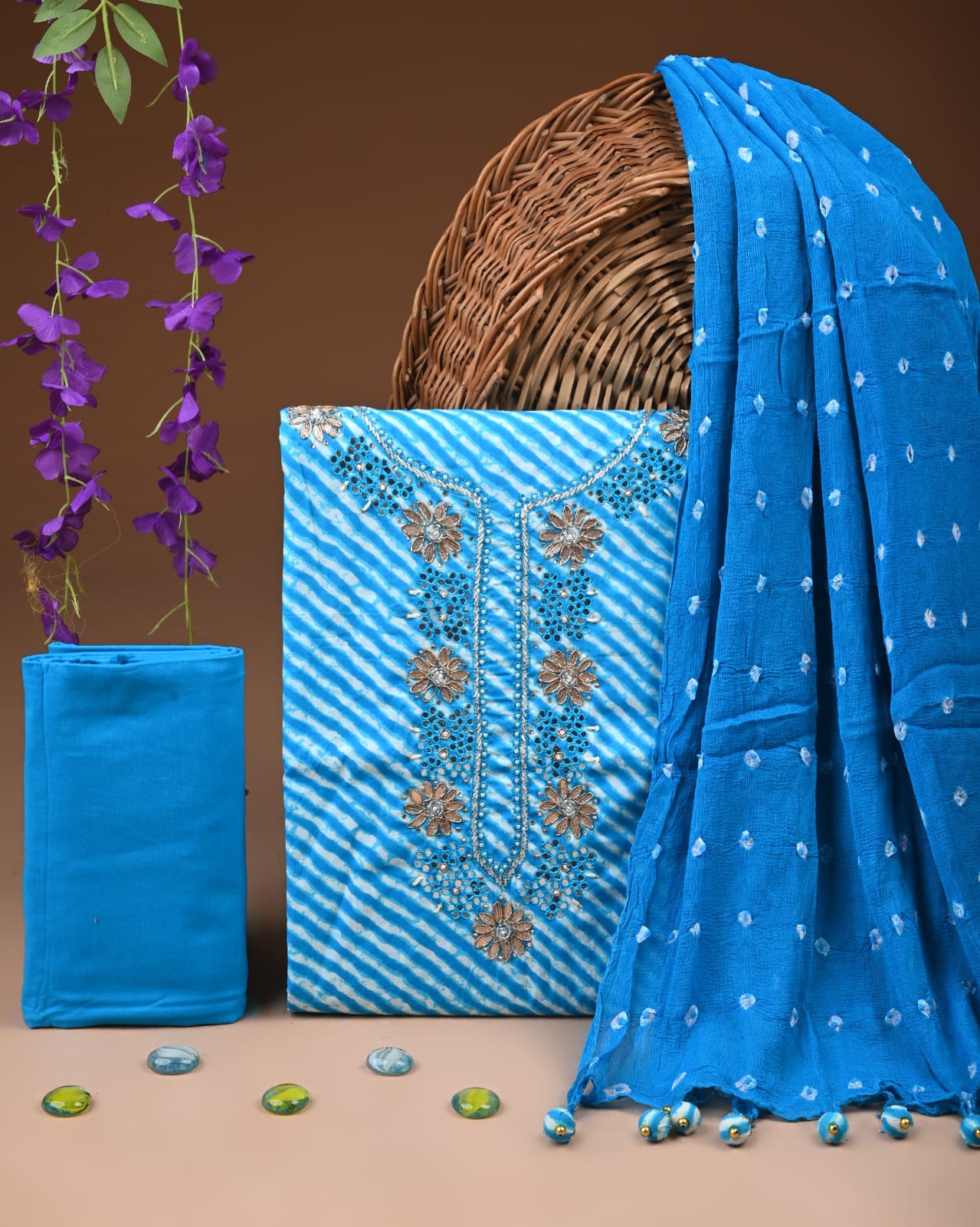 Designer zari gotapatti work Cotton Suit with chiffon dupatta(WAGP70)